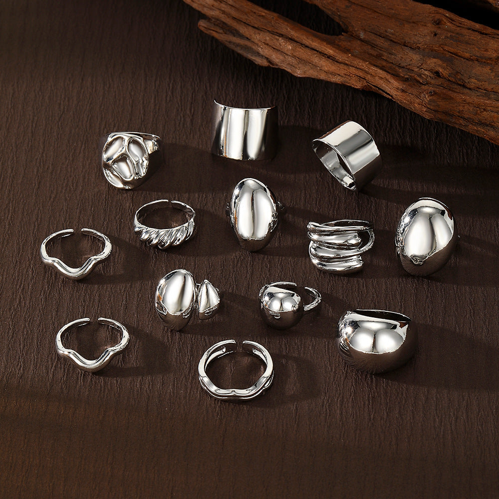 30 Pcs Gold Rings, Cross-border Geometric Alloy Lava Line Rings, Irregular Polished Open Band Rings