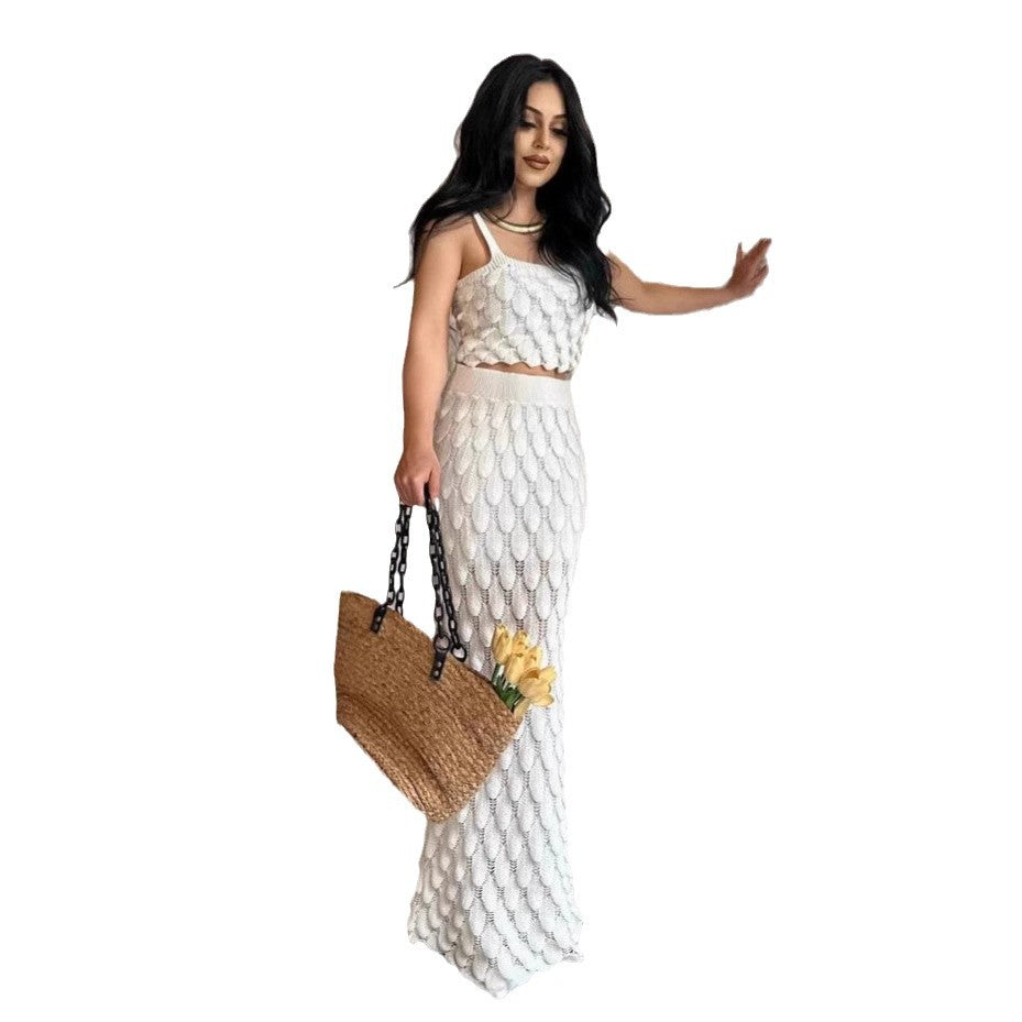 Fashion suspender two-piece scale skirt set