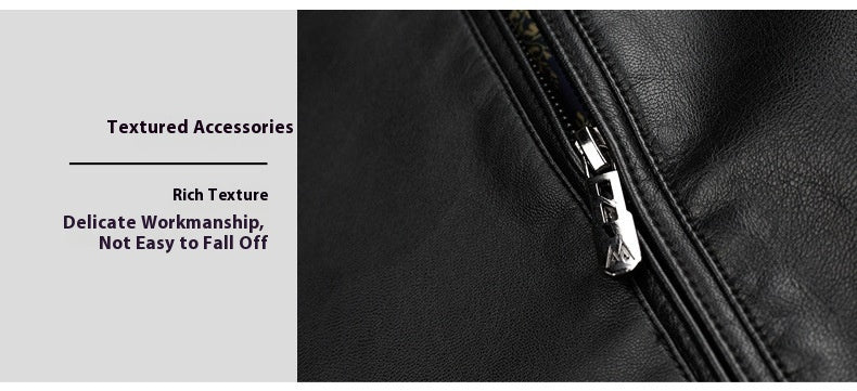 Thin Fleece-lined Soft Leather Jacket For Dad