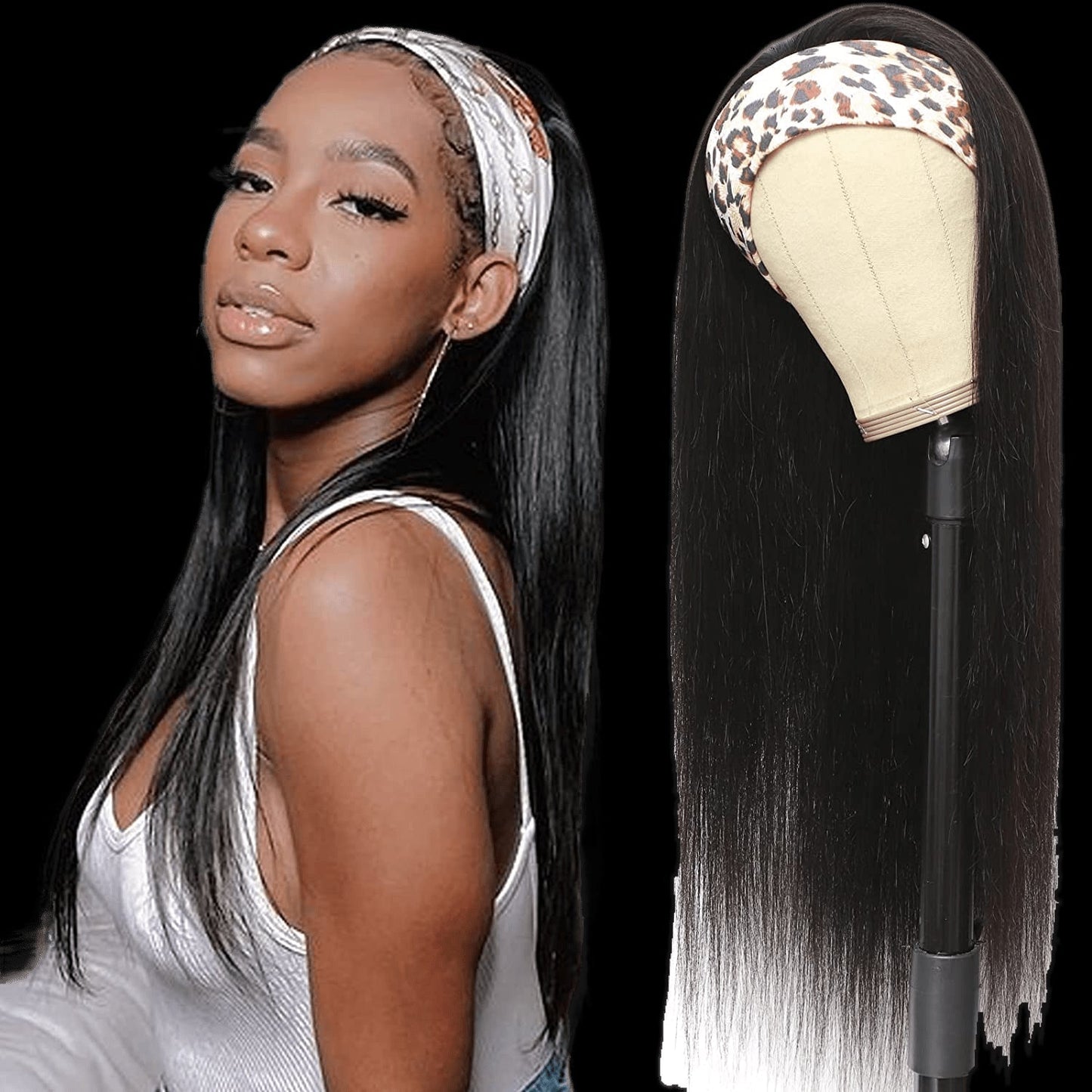 Headband Wig Straight Human Hair