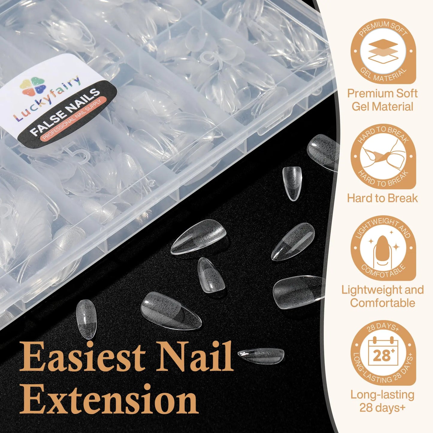Short Almond Gel x Tips, 504pcs Pre-buff Point Almond Nail Tips Gel x Half Matte Short Almond Acrylic Nails for Nail Salon Almons Shape Press On Nails, 12 Sizes Luckyfairy False Nails C1-Point Almond