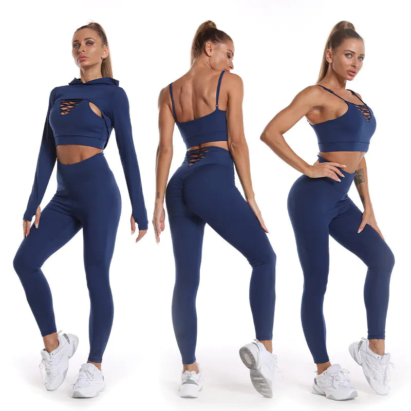 Style Loft Collection Rig Veda Yoga Cropped Hoodie, Top, and Leggings Set