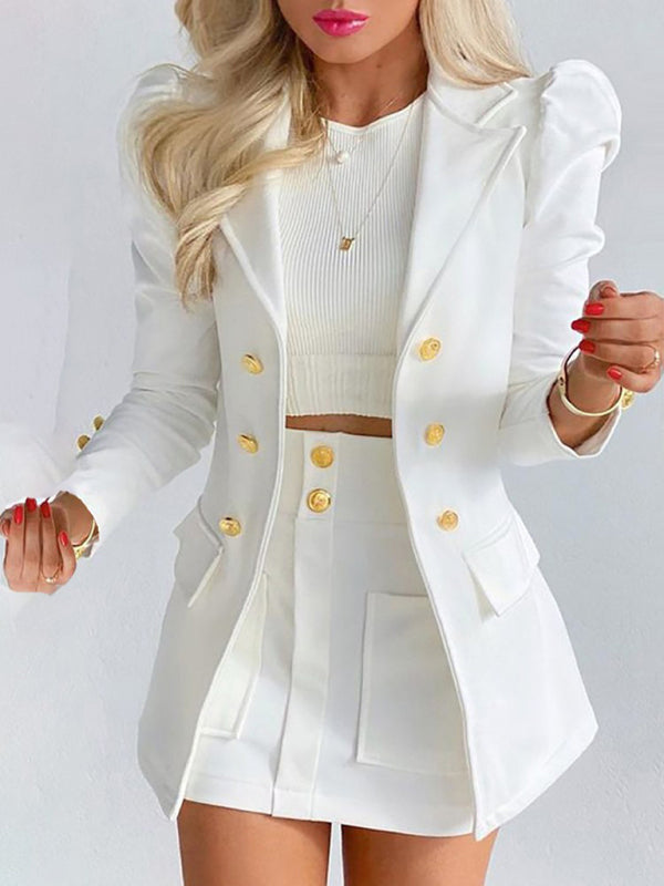 Printed princess sleeve commuter slim skirt suit Modern style