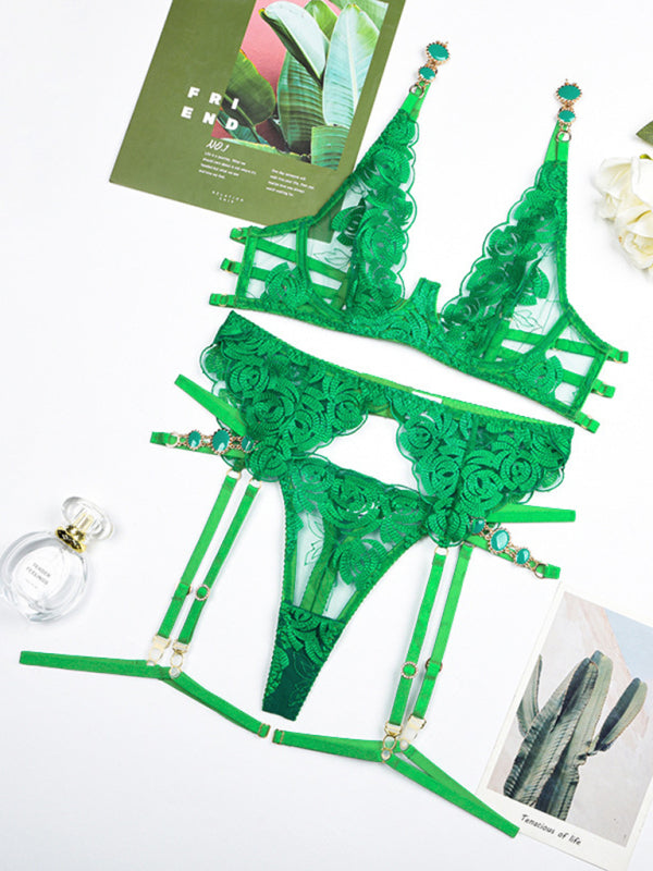 Modern embroidered bra retro decorative sexy push-up underwear set
