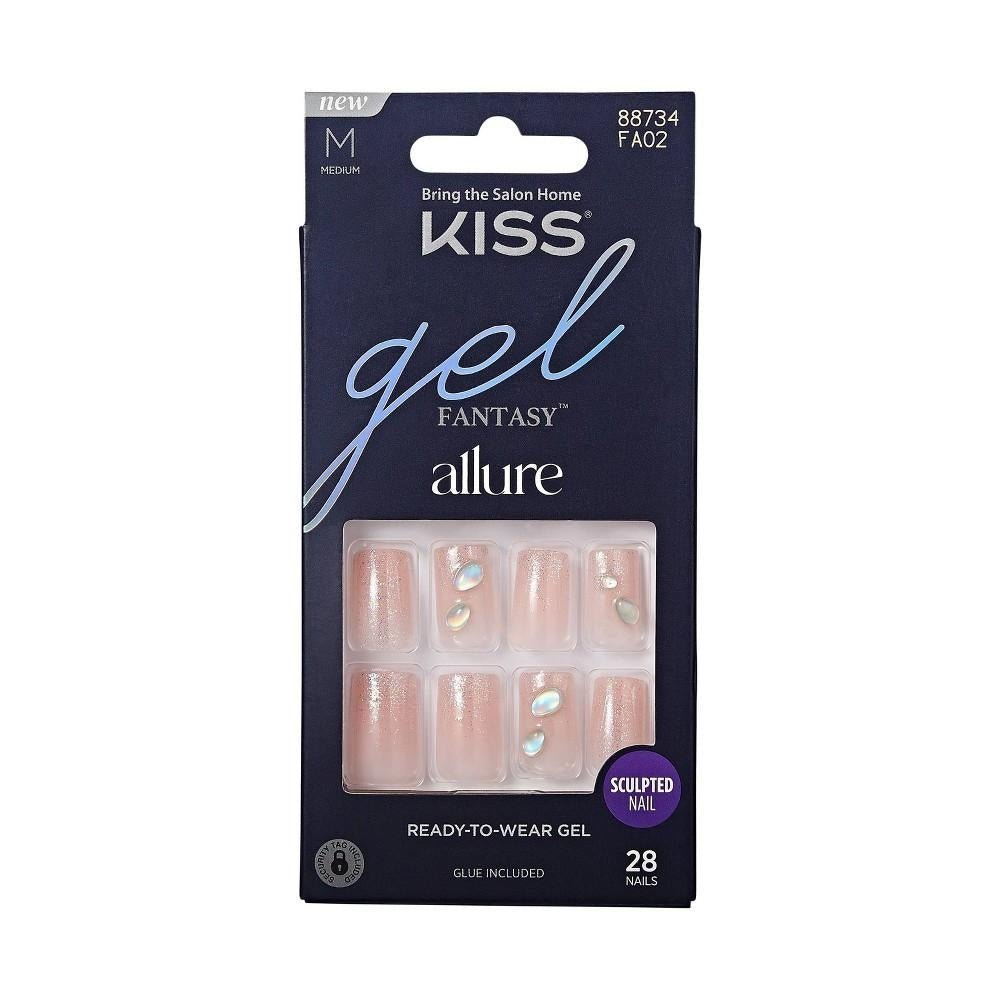Kiss Gel Fantasy Allure Ready-to-Wear Medium Square Fake Nails Jeweled