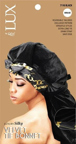 Lux by Qfitt Luxury Silky Velvet Tie Bonnet - Braid
