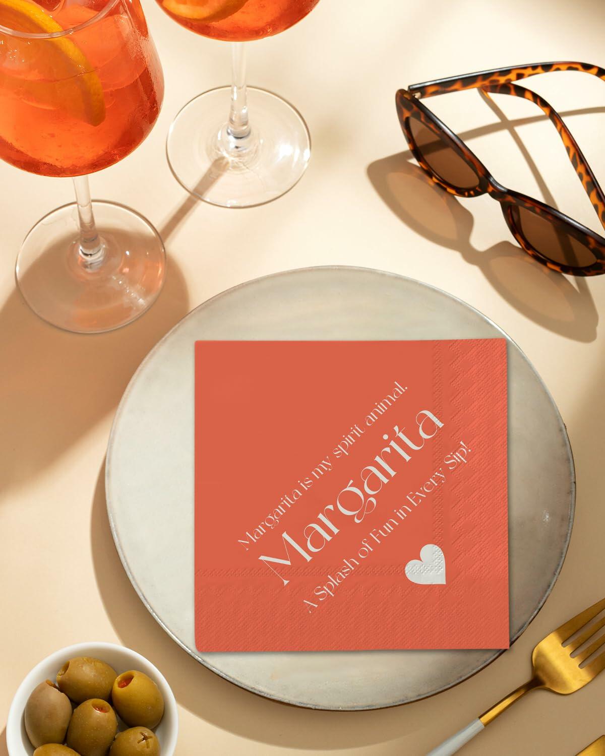 qiqee Margaret Cocktail Napkins 5x5in Orange Disposable 120 Count