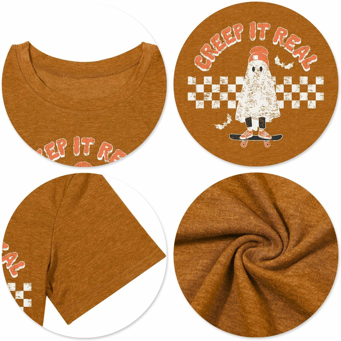HQP Halloween Ghost T-Shirt Women Brown Size S