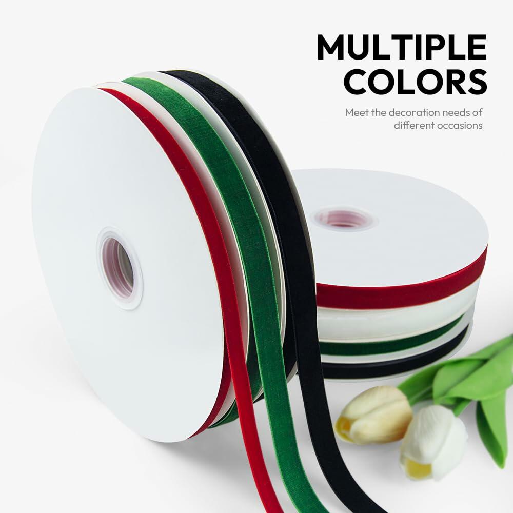 Quhora Velvet Ribbon 3/8in x 25yd Spool Forest Green Velvet Craft Ribbon