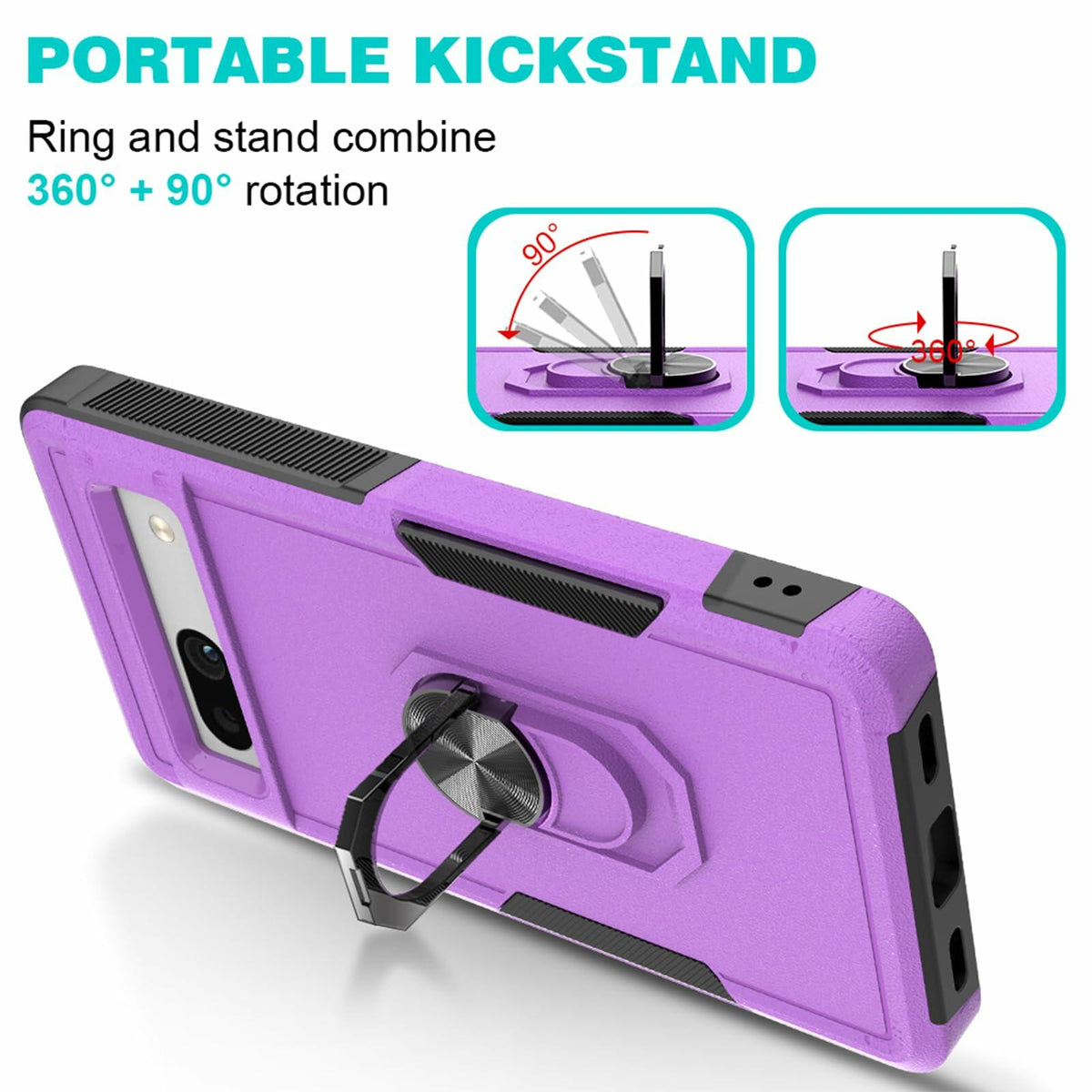 Byvowta Shockproof Case Google Pixel 7a Purple 1 Pack Built-in Ring Kickstand