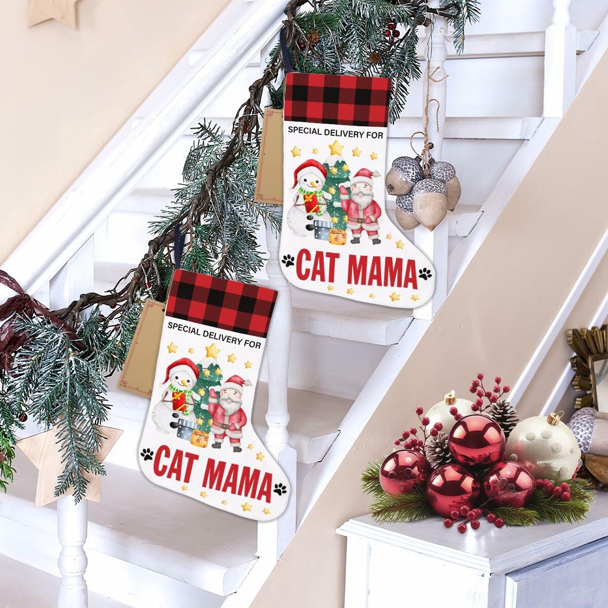 TSUYAWU Cat Mama Christmas Stocking Holiday Decoration 18x12 Inch