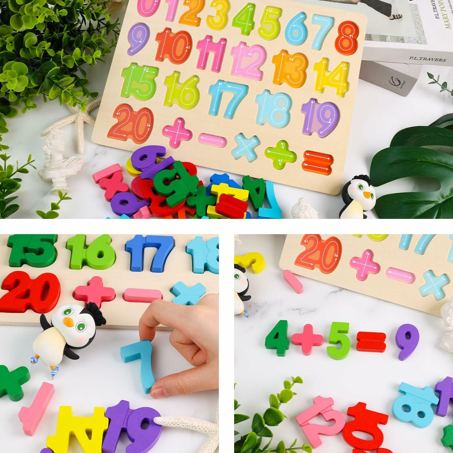 LovesTown Montessori Wooden Number & Shape Puzzles Kids Educational Toy