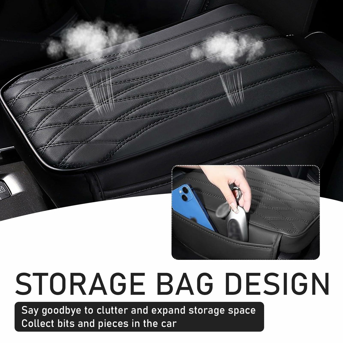 Yumfugu Car Center Console Armrest Cover Leather Memory Foam Beige 12.59x8.66