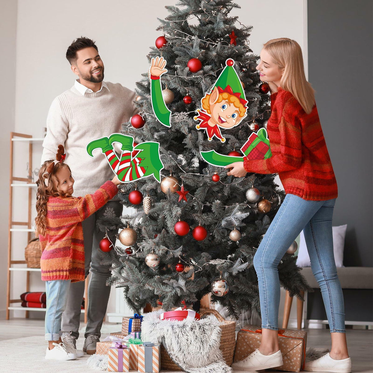 Lonfliness Elf Christmas Tree Topper 4pcs Xmas Holiday Decor Set