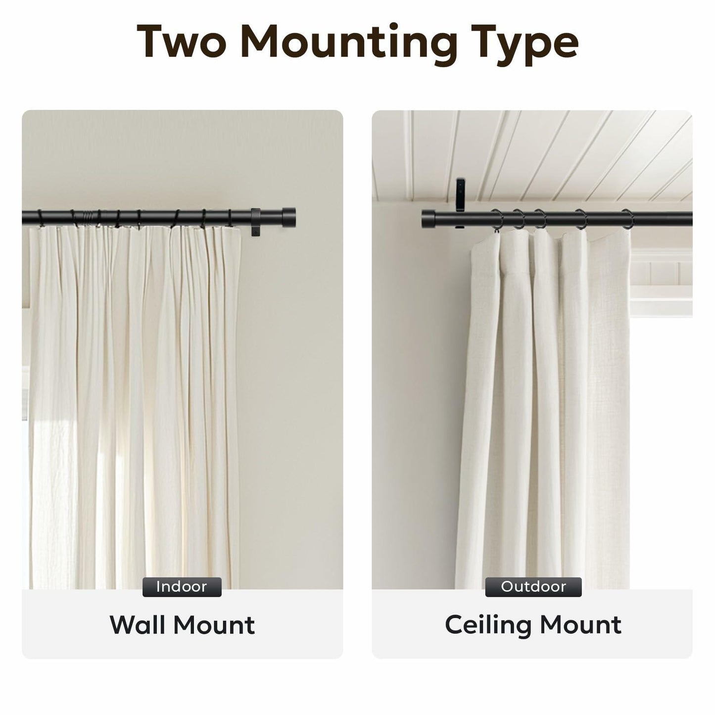 Zeerobee Adjustable Curtain Rod 66-120in Dark Grey Heavy Duty 1 Inch