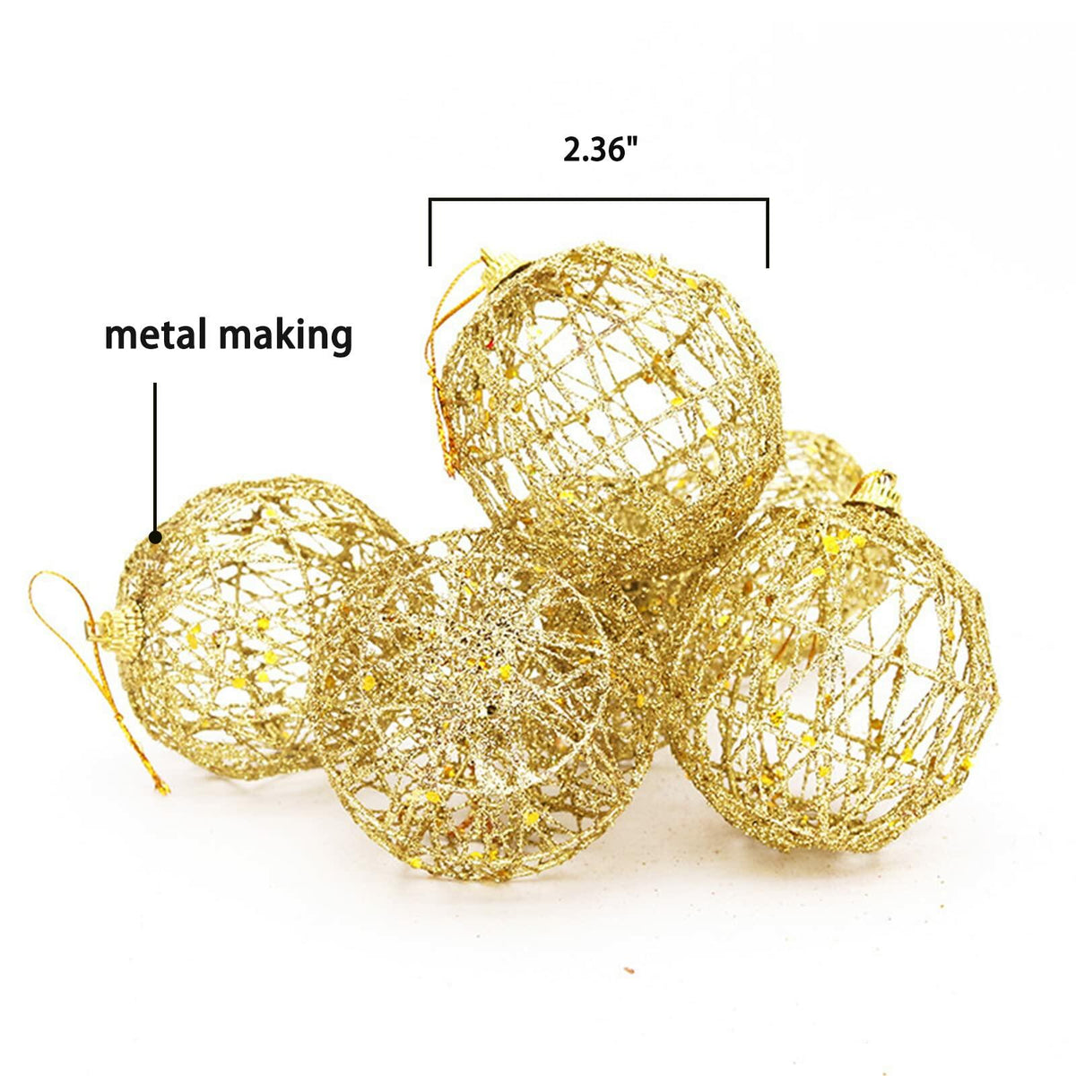 16 Golden Christmas Balls Ornaments 2.36in Gold Glitter Tree Decor