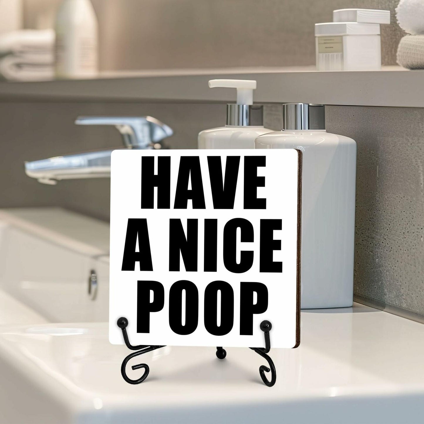Qoamp Rustic Wooden Sign Have A Nice Poop 5x5 Inches White Tabletop Decor