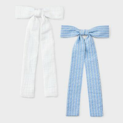 Universal Thread™ Linen Solid Striped Bow Hair Barrette Blue/White