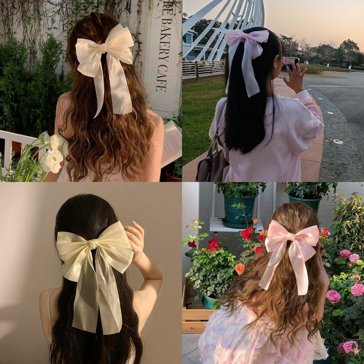 SCORYULE Bow Hair Clips 5PCS Multicolor Tulle Ribbon with Long Tails Girls Women