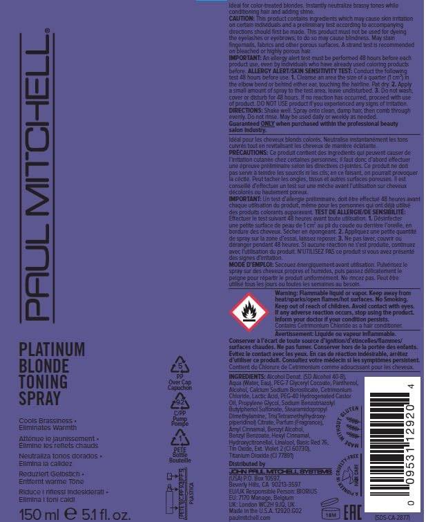 Paul Mitchell Platinum Blonde Purple Toning Spray 5.1 fl oz