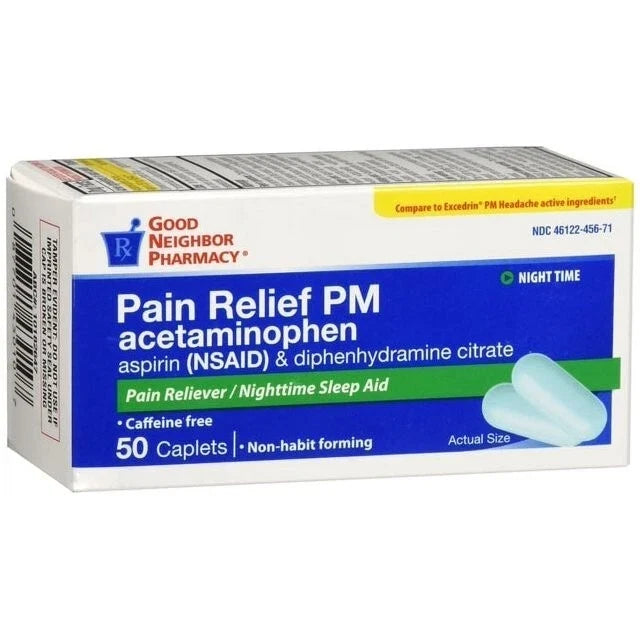 GNP Extra Strength Pain Relief PM Caplets, 50 Count (Dis)