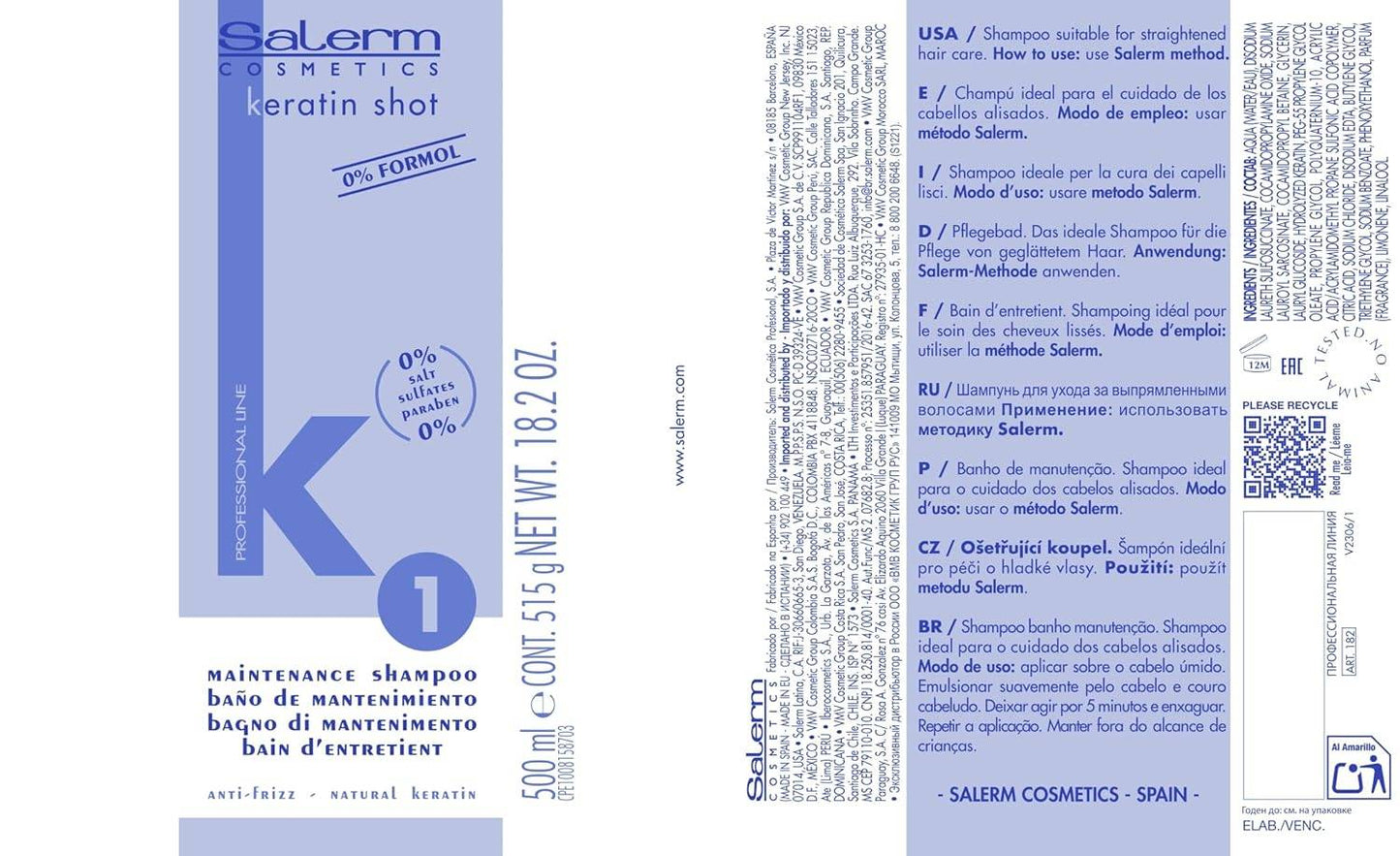 SALERM - Keratin Shot - Sulfate-Free Shampoo 18 oz