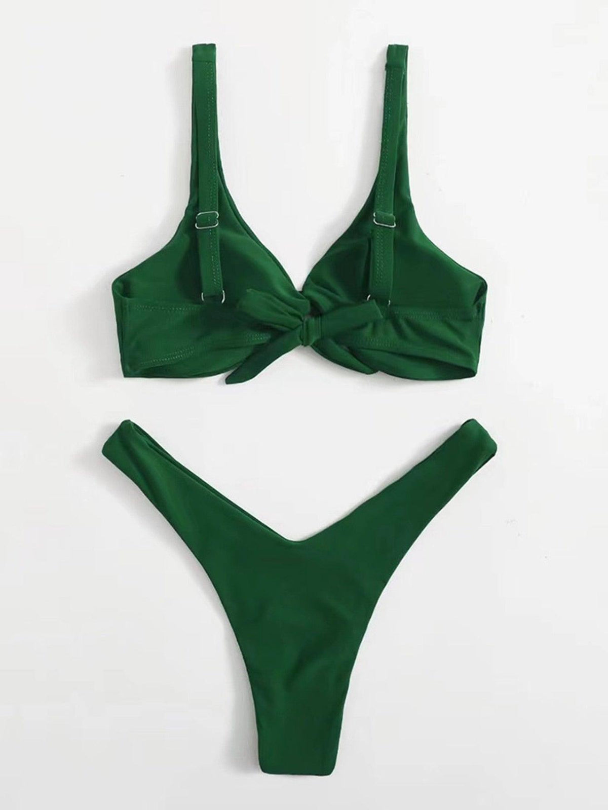 Solid Tie Bikini Padded Bra High Leg Bandage Push Up Bikini Set Brazilian Swimsuit Women Swimwear Rib Bikini Set High Cut Spaghetti Strap Two Piece Swimsuit Bathing Suit