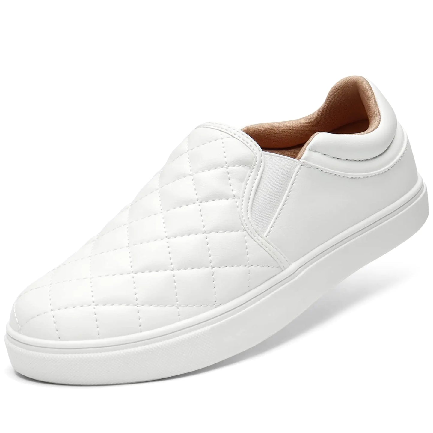 Style Loft Collection STQ Slip On Cloud Comfort Loafers for Women, White on White (Size 8 US)