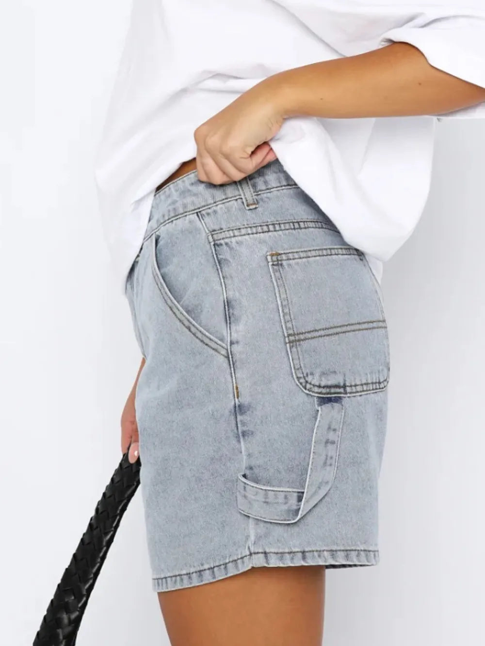 Washed High Rise Denim Shorts