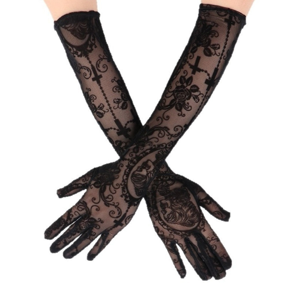 Sexy Lace Long Gloves Dark Skull Halloween Costume Accessories