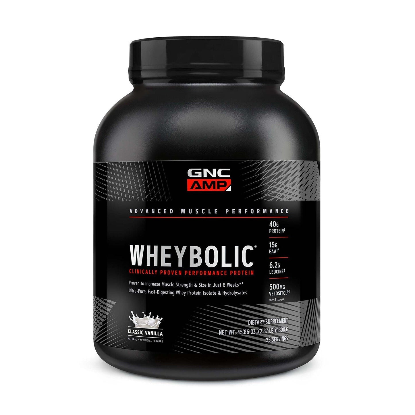 GNC AMP Wheybolic Whey Protein Powder, Classic Vanilla, 2.9 lb (25 Servings)