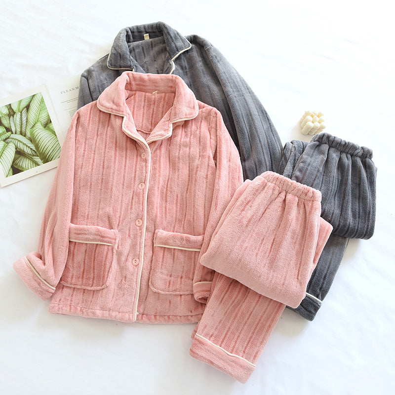 New Couple Autumn And Winter Flannel Beautiful Strip Home Wear
