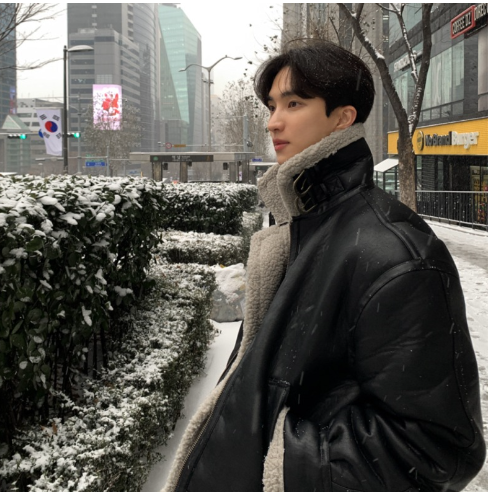 Korean Black Suede Shearling Motorcycle Jacket for Men