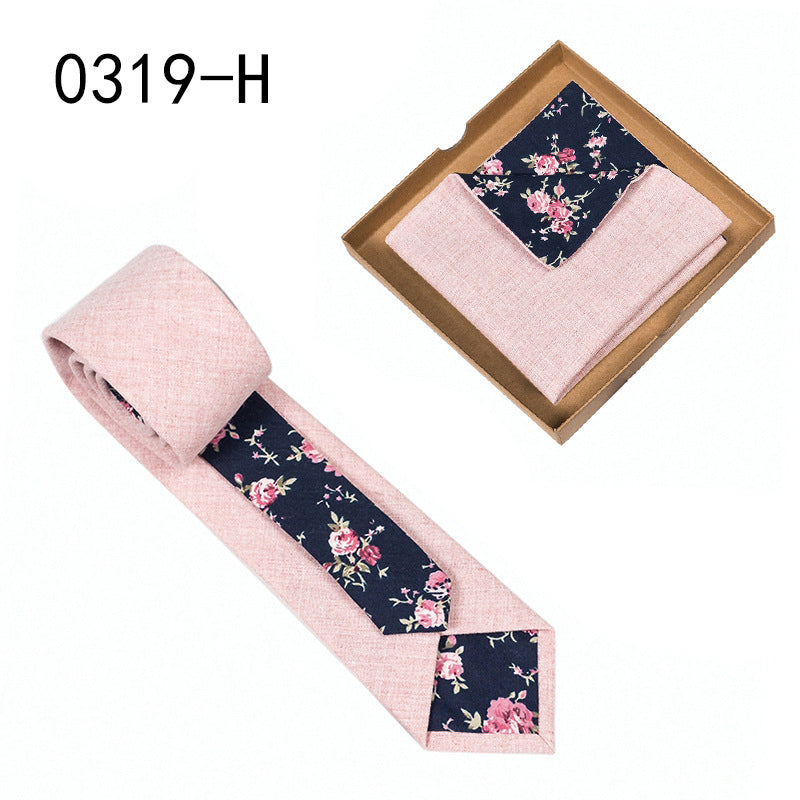 Men's Tie Floral Print Pocket Square Cotton Tie