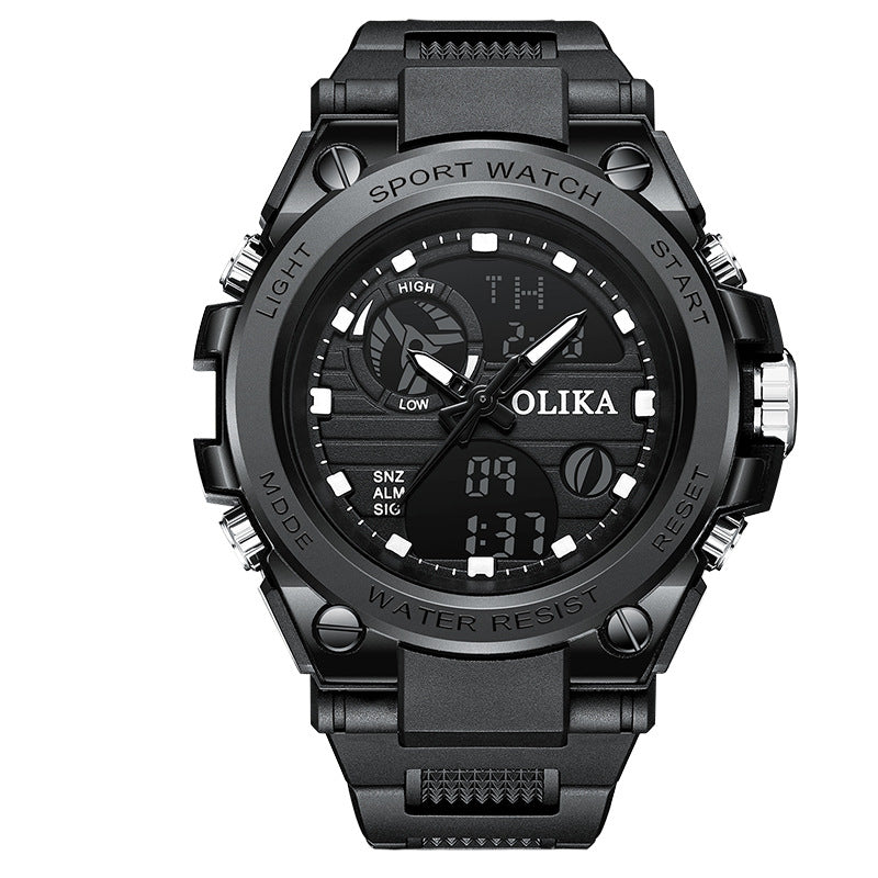 Men's dual display waterproof electronic watch, outdoor sports timing multifunctional quartz electronic watch, shock resistant student watch
