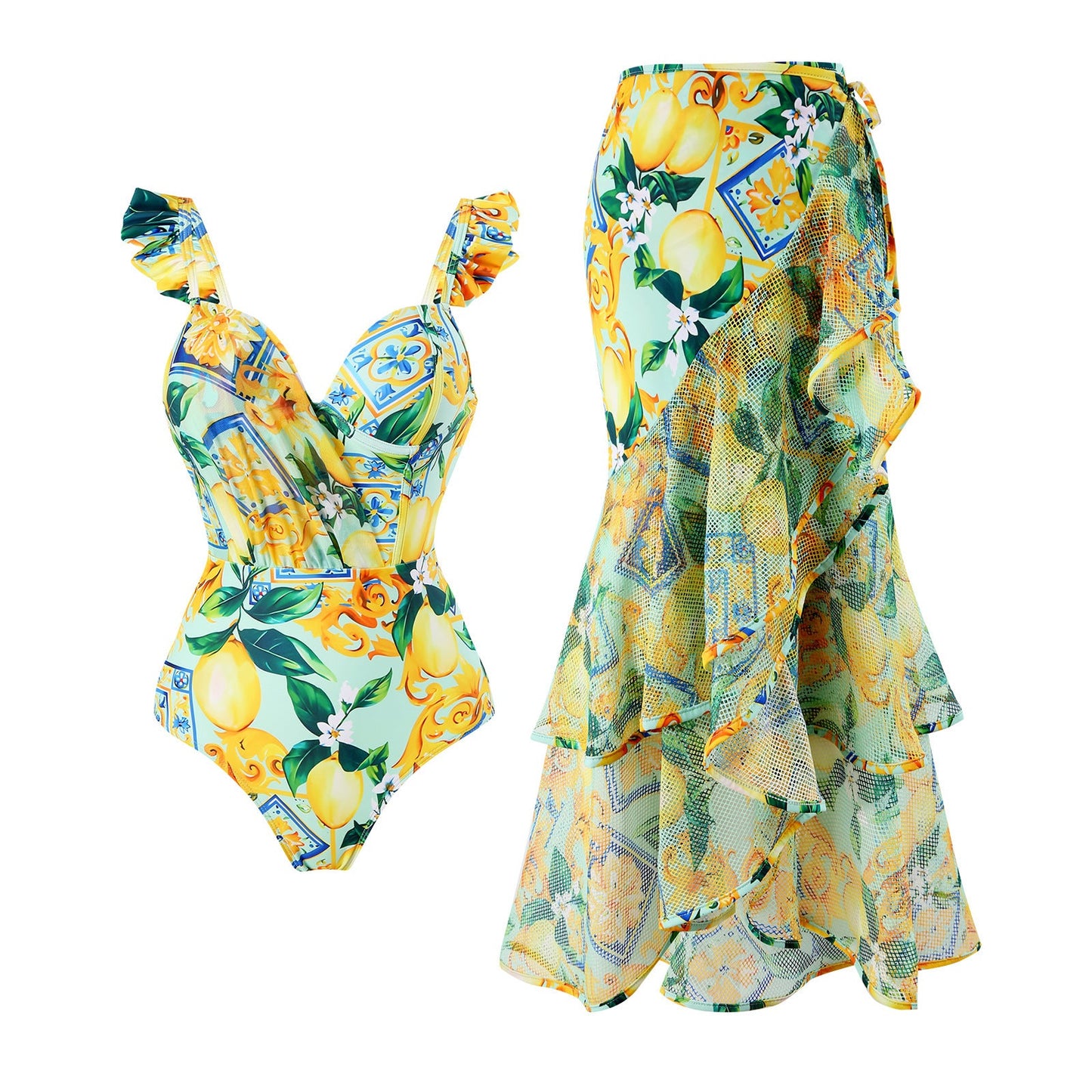 Conjoined conservative fly edge cover belly slimming sexy skirt style swimsuit women's wrapped skirt set
