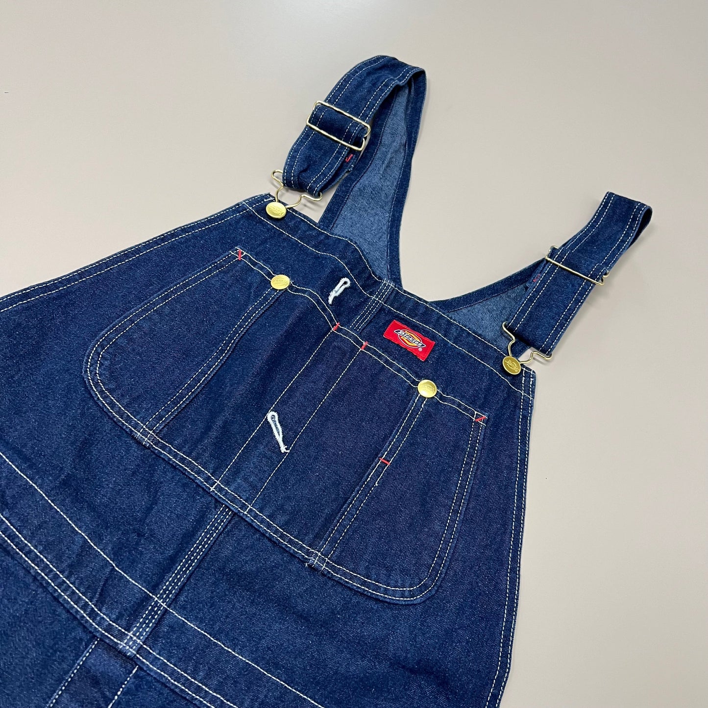 DICKIES Classic High Back Wide Leg Bib Overall Men's 38X34 Rinsed Indigo Blue