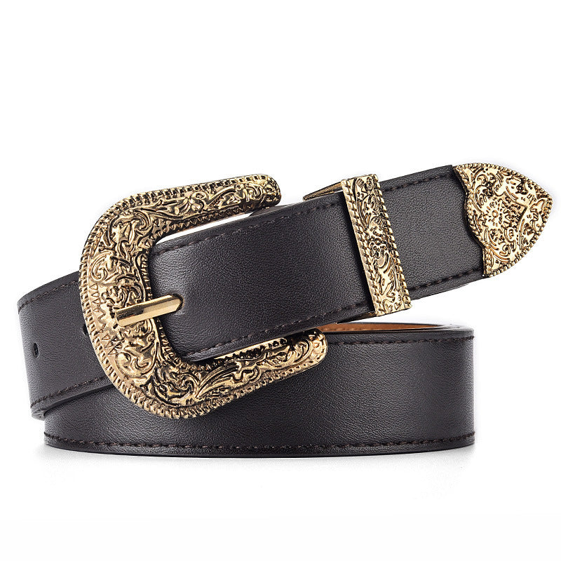 Fashion Retro All-match Carved Buckle European And American Belt