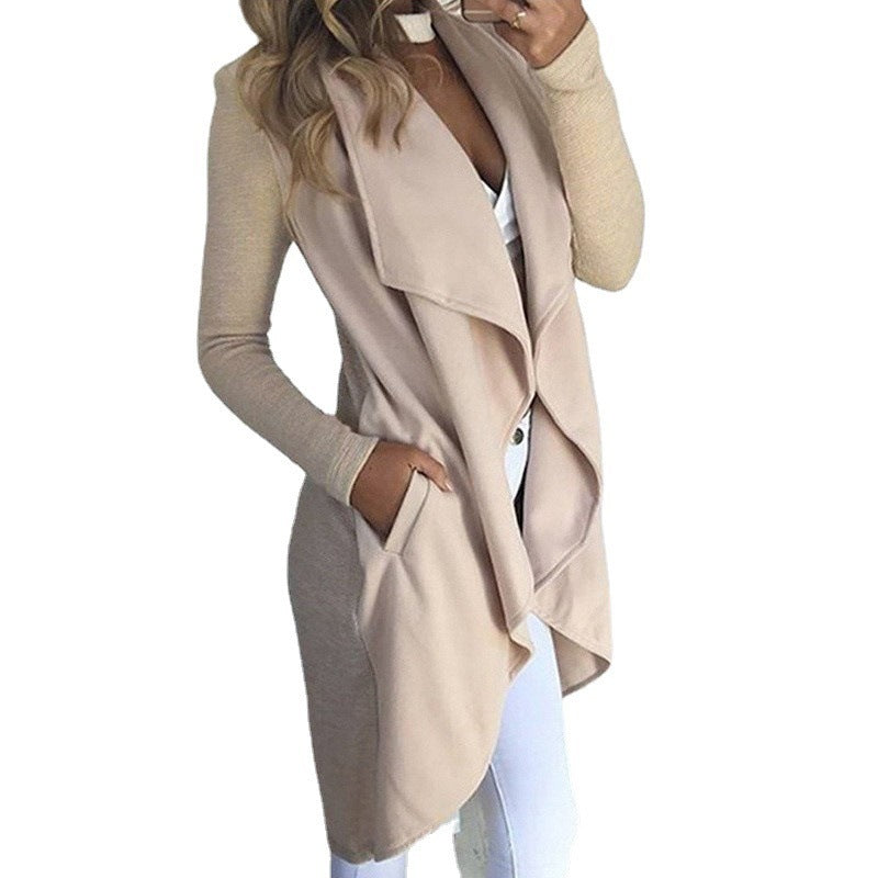 Women's Plus Size Solid Color Polo Collar Slim Fit Long Trench Coat