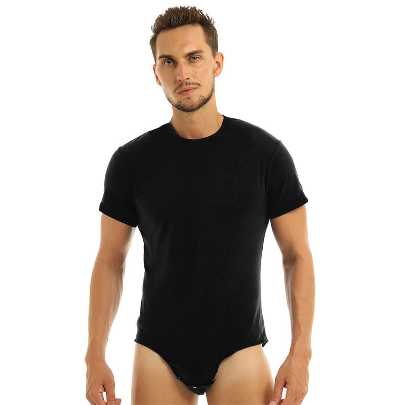 New Short Sleeve Round Neck Button Men's Breathable One-piece Home Pajamas
