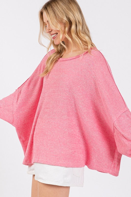Back To School Sweater - SAGE + FIG Round Neck Batwing Sleeve Oversize Top