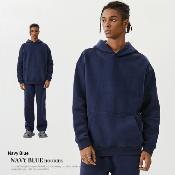 American-style Trendy Brand Fleece-lined Extra-thick Hoodie And Sweatpants Tracksuit Set