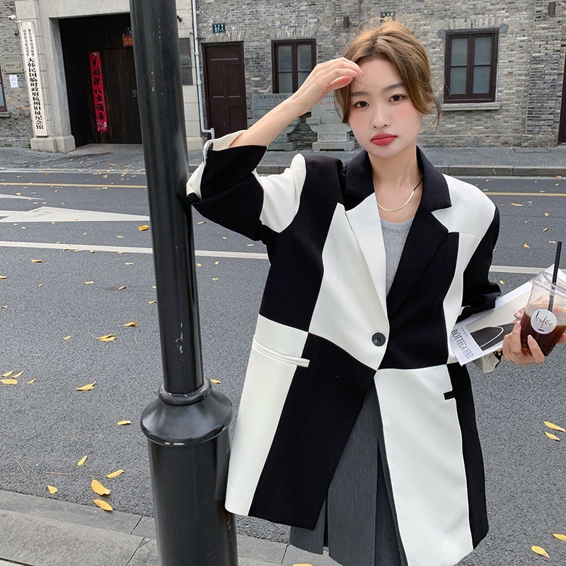 Loose Design Color Matching Suit Jacket for Women