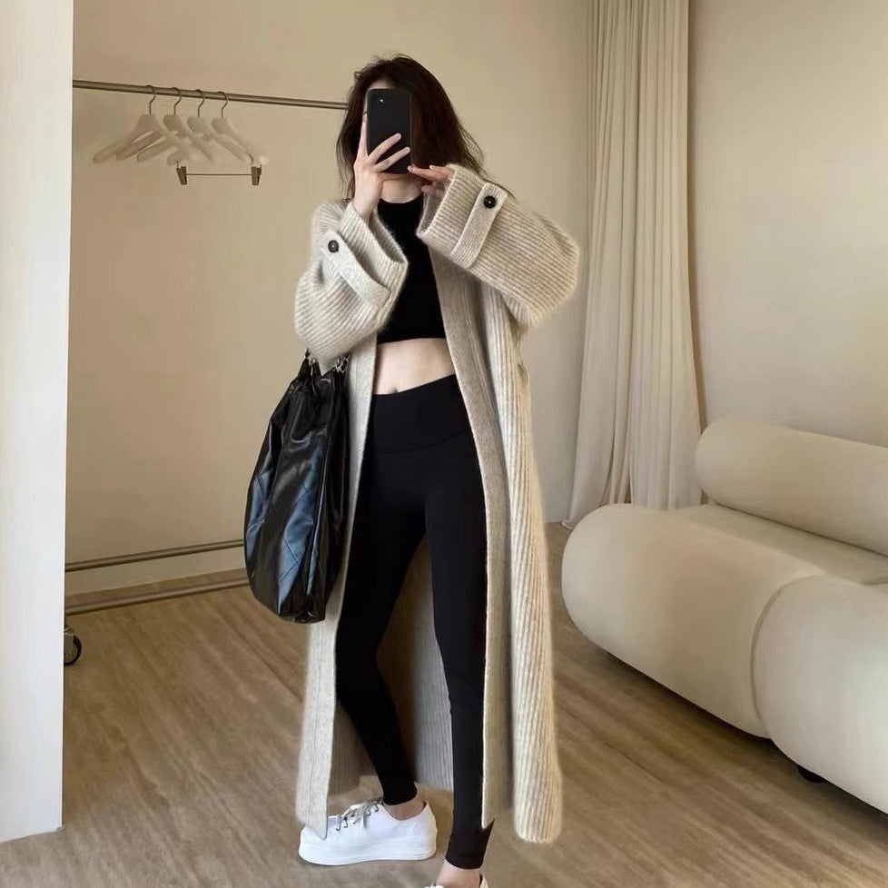 Korean Style High Sense Long Sweater Coat Mid-length