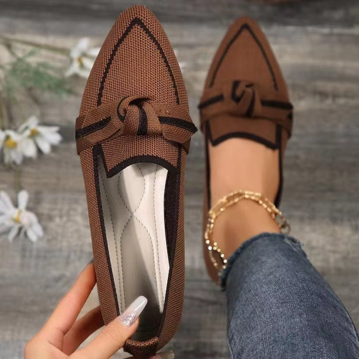 Pointed-Toe Loafers with Bow Detail