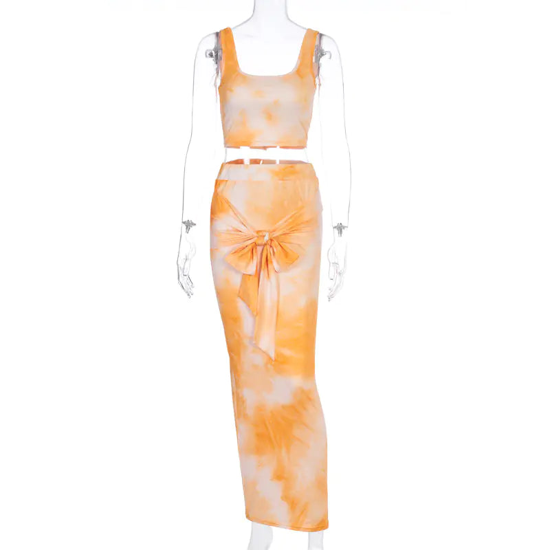 Style Loft Collection 14 of February Two-Piece Tie-Dye Crop Top Skirt Set