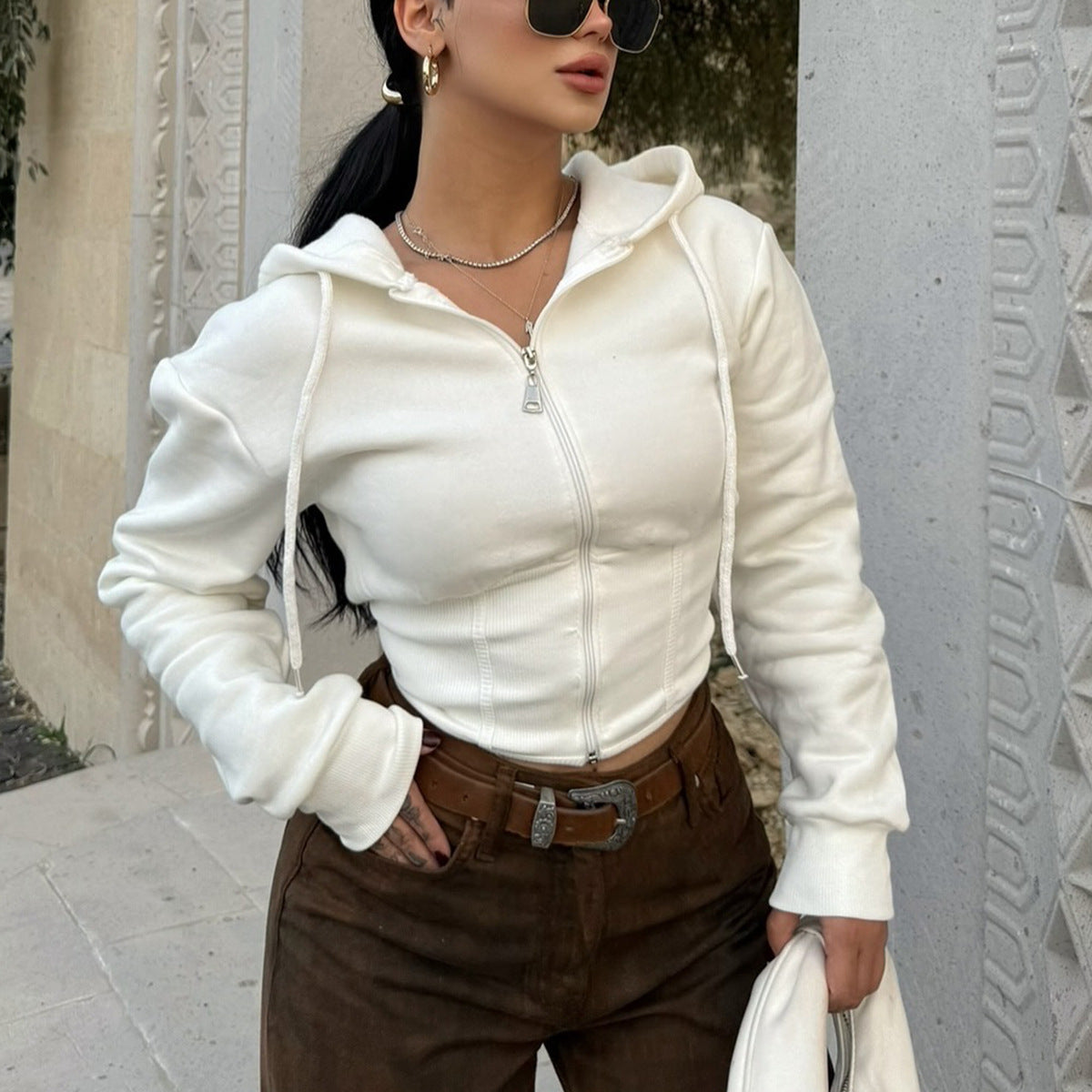 Temperament Slimming Crop Hoodie Sweatshirt For Women