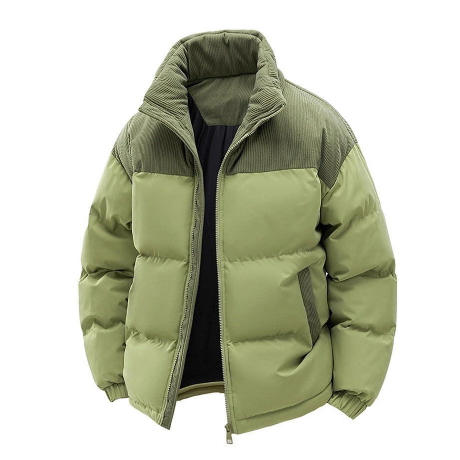 Thick Corduroy Patchwork Jacket Winter Zip-up Stand Collar Coat Casual Commuter Long-sleeved Cardigan Top Outwear Women's Clothing