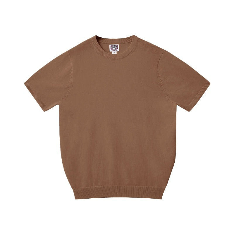 Pure Cotton Yarn Knitted Men's Short-sleeved T-shirt Round Neck