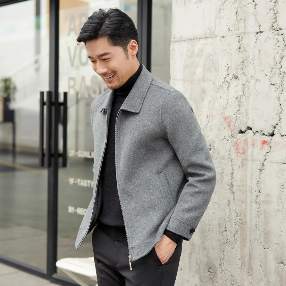 Wool Mid-Aged Business Short Lapel Wool Jacket